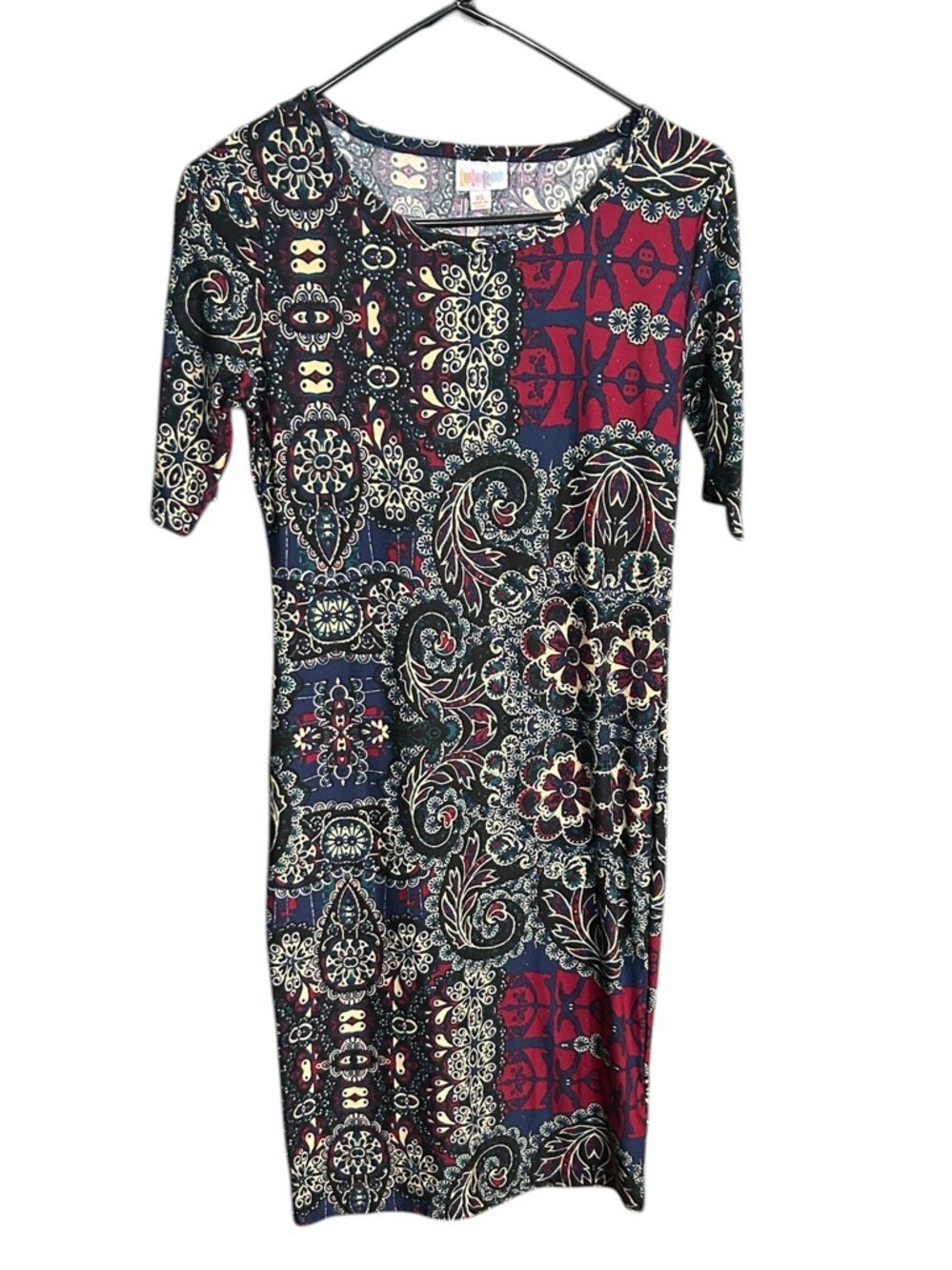 LuLaRoe Navy and Burgundy Paisley Midi Dress